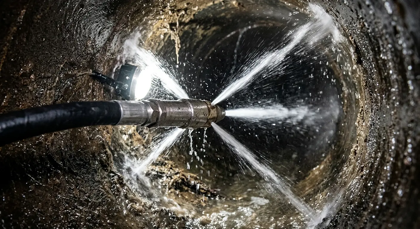 High-pressure hydro jetting nozzle cleaning sewer pipe for Storm Drain Cleaning in Amarillo